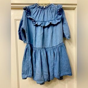 EUC ZARA GIRLS RUFFLED DENIM DRESS,  SIZE 10